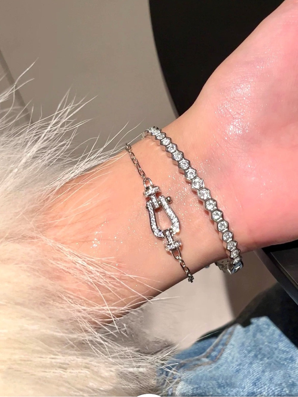 2-Piece Silver-Tone Crystal Bracelet Set – Women’s Jewelry